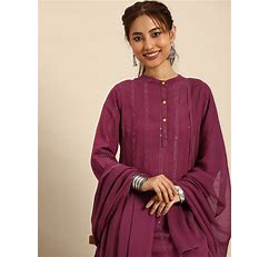 Sangria Women Sequinned Chanderi Silk Kurta With Salwar & With Dupatta